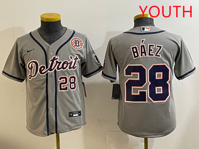 Youth 2025 Detroit Tigers #28 Baez grey Nike MLB jersey style 6->youth mlb jersey->Youth Jersey